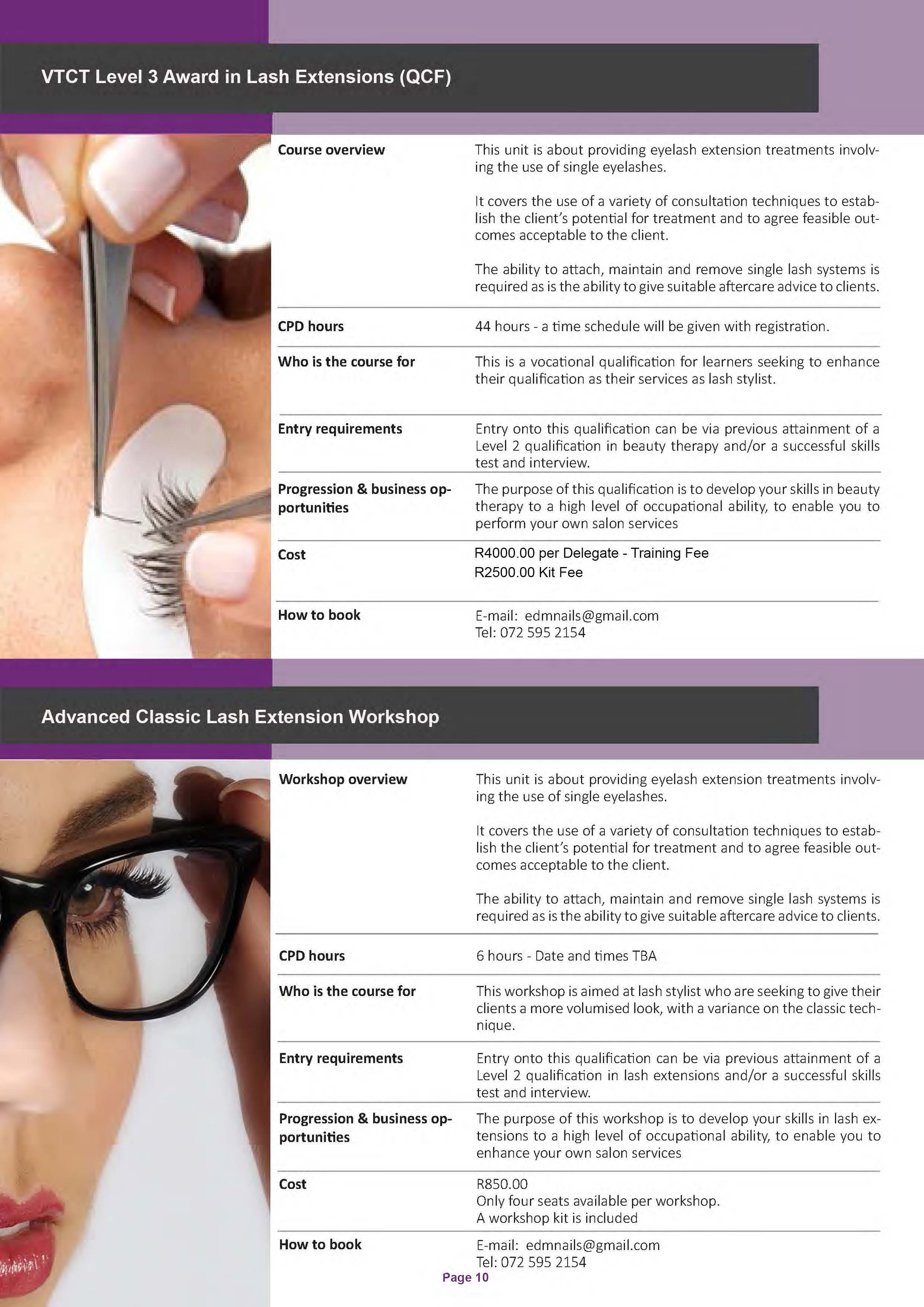 VTCT Level 3 Award in Lash Extentions & Advanced Classic Lash Extention Workshop